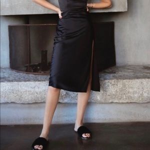 Black Satin Skirt with Slit